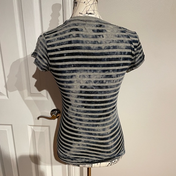 Vintage Y2k Striped Print Muscle Tee Short Sleeve fit crew velvet graphic Stripe - Picture 3 of 5